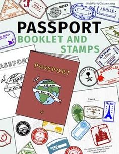 passport booklet and stamps on a white background