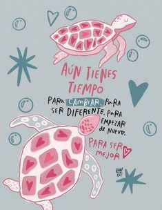 a drawing of two turtles with hearts on their backs, one turtle has its head in the air