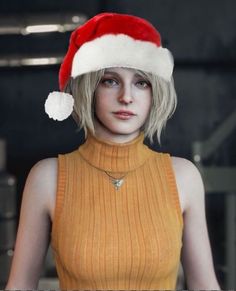 a woman with blonde hair wearing a santa hat