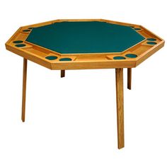 a wooden table with a green cloth on top and two legs in the shape of an octagon