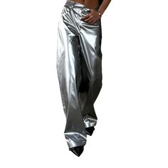 Introducing the 2023 Spring-Summer Collection's street-style silver elevated-rise jean pants—a trendy must-have for stylish trendsetters who love to make a bold statement! These wide leg denim pants feature a flattering high-waistline silhouette. with a zipper and button closure that lets you adjust the fit type for maximum comfort.Why You'll Love These PantsNail the street-style vibe and showcase your fashion-forward style with these silver tall-waist jeans that combine vintage charm and coutur Summer Streetwear Full-length Pants, Chic Shiny Fitted Bottoms, Trendy Wide Leg Flare Jeans For Fall, Trendy Baggy Full-length Flare Jeans, Modern Baggy Wide Leg Jeans, Modern Baggy Wide-leg Jeans, Baggy Full Length Jeans For Summer, Fall Streetwear High-waisted Flare Jeans, Trendy Solid Color High Rise Flare Jeans