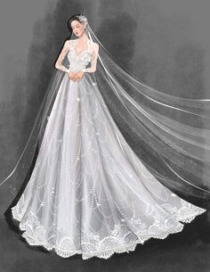 a drawing of a woman in a wedding dress