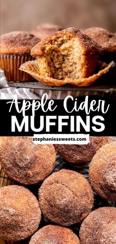 apple cider muffins on a cooling rack with the title in the middle