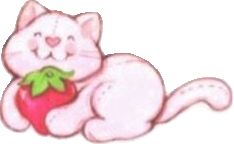 a white cat is holding a strawberry in its paws with the caption, i love you