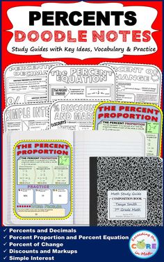 the properties of percents doodle notes and practice sheets for students to use