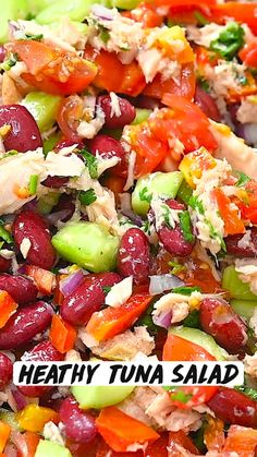 5min · 2 servings     INGREDIENTS  • 1 can (14.5 oz.) red kidney beans, rinsed or other beans  • 2 cans (5 oz. each can) tuna, liquid drained  • 2 medium cucumbers, peeled and cubed  • 1 cup cherry tomatoes, cut into pieces  • 1 medium bell pepper, diced  • ¼ medium red onion, diced  • ¼ cup parsley, chopped  • 2 tbsp. lemon juice  • 2 tbsp. olive oil  • 1 tsp. sea salt or to taste  • ¼ tsp. pepper or to taste