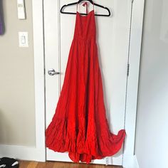 New With Tags.. Beautiful For Summer Red Halter Neck Sundress, Red Summer Maxi Dress For Date Night, Flowy Red Halter Neck Maxi Dress, Red Cotton Maxi Dress For Day Out, Red Halter Neck Maxi Dress For Spring, Red Halter Neck Maxi Dress For Day Out, Red Cotton Maxi Sundress, Red Maxi Dress For Casual Summer Occasions, Red Flowy Cotton Maxi Dress