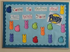 a bulletin board with peeps written on it