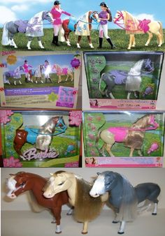 several toy horses are shown on display in the same box as they appear to be plastic