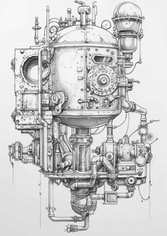 a drawing of an old engine