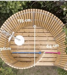 an overhead view of a wooden bench with measurements for the width and height on it