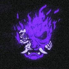 an image of a skull with purple flames on it