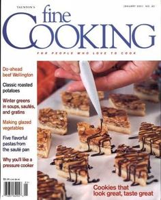 the front cover of fine cooking magazine showing desserts on a plate with a knife