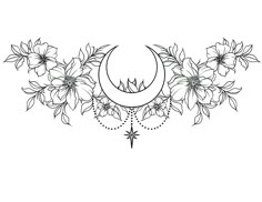 the crescent and flowers are drawn in black ink on a white background with a cross