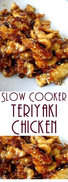 slow cooker teriyan chicken on a white plate