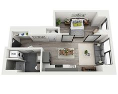 an overhead view of a two bedroom apartment