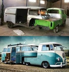 an old vw bus is converted into a camper