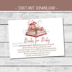 an open book with mushrooms on it and the text instant printable for baby shower