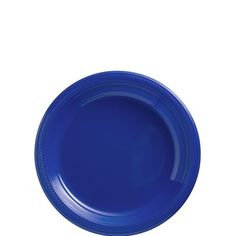 a blue plastic plate on a white background