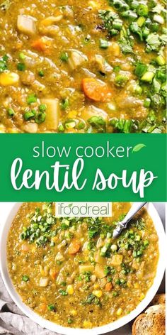 slow cooker lentil soup with broccoli and carrots