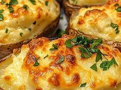 baked potatoes with cheese and parsley on top