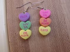 Valentine Earrings, Homemade Earrings, Valentines Gift Bags, Diy Xmas Gifts, Valentines Earrings, Quirky Earrings, Polymer Clay Jewelry Diy