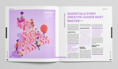 an open book with the title'essentials every creative leader must master - user '