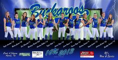 the softball team is posing for a photo in front of a lightning background with their name on it