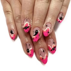 Halloween Nails With Pink, Halloween Gel Manicure Ideas, Tarot Card Nail Art, Hot Pink Halloween Nails, Bright Halloween Nails, Funky Halloween Nails, Colorful Halloween Nails, Minimalist Halloween Nails, Neon Halloween Nails