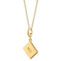 A true biscuit classic this Nice biscuit charm necklace is a real treat for your jewellery collection. Crafted from 18ct gold plated sterling silver this rectangular biscuit charm features the classic rippled edge, decorated biscuit base and a polished front with ‘NICE’ engraving. A stunning replica to everyone’s favourite coconut biscuit, this necklace makes for a real tea-time treat perfect for everyday wear. A simple design that has stood the test of time, this biscuit necklace will look good Nice Biscuits, No Thanks, Bespoke Gifts, Gold Jewelry Necklace, Matching Jewelry, Letter Charms, Mens Jewelry Bracelet, Recycled Sterling Silver, Watch Necklace