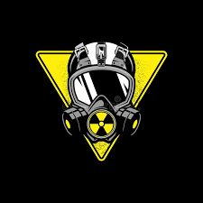 a gas mask and goggles on a triangle with the radioactive symbol in the center