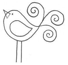 a black and white drawing of a bird on a stick