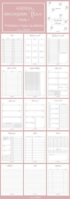 the printable agenda planner is shown in pink and white, with floral designs on it