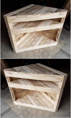 two wooden shelves made out of pallets