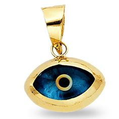 Genuine solid 14k gold high quality fashion pendant jewelry charm. Great gift for any Mens or Womens occasion. Solid 14k Yellow Gold Evil Eye Pendant Good Luck Charm Polished Fancy Design Genuine New 11 x 15 mm. Size: 0.59" x 0.43".  Color: Metal Type.  Gender: unisex.  Age Group: adult. Good Luck Necklace, Fine Gold Jewelry, Gold Pendant Jewelry, Blue Evil Eye, Eye Pendant, Evil Eye Pendant, Evil Eye Charm, Eye Necklace, Fine Jewellery Necklace