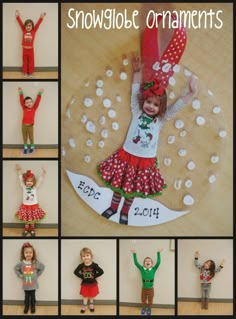 a collage of photos showing different children's christmas ornaments and their names on them