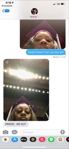 two people in graduation caps and gowns are on their cell phones, one is looking at the camera