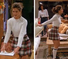 Friends Friends Rachel Outfits, Stile Pin Up, Estilo Rachel Green, Rachel Green Friends, Rachel Green Style, Fashion Guys, Rachel Green Outfits, Green Plaid Skirt, Rachel Friends