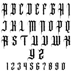 an old gothic alphabet with black letters