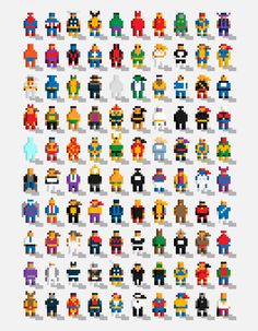 an image of pixel art with many different characters