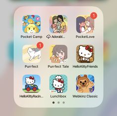 the hello kitty sticker app is displayed on an iphone's screen, with other icons