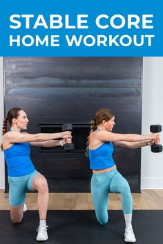 two women doing squats with the words stable core home workout