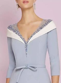 Handmade Sky blue embellished v-neck mother of the bride with cape sleeves, groom dress with decorative belt, Mother of the Groom dress in 2022 | Fashion outfits, Fashion, Clothes Detail Couture, Myanmar Dress Design, Plunging Neck, Bride Clothes, Mother Of The Bride Dress, Classy Dress