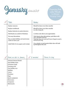 the january checklist is shown in blue and white, with an image of people's names on it