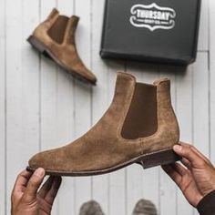 Men's 'Dusty' Brown Suede Cavalier Chelsea Boot - Thursday Boots Tan Oil, Cork Bed, Dusty Brown, Thursday Boots, Goodyear Welt, Chelsea Boot, Leather Gloves, Polished Look, Leather Interior