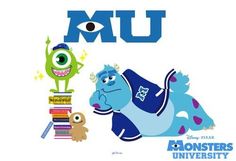 monsters and monsters are in front of the word mu on a white background with blue lettering