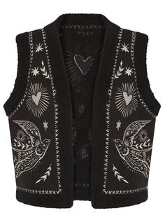 The Free Bird Embroidered Faux Shearling Gilet is stylish and versatile. It features an embroidered bird design, made from faux fur for a luxurious feel. The gilet is reversible, making it a great choice for any occasion.  Available in two colours, this boho inspired piece is perfect for any outfit!  100% Polyester Dry Clean Only Dry Clean Only Punk Western Fashion, Dark Western Fashion, Ireland Fashion Summer, Sewing Inspo Ideas, Dark Fashion Women, Gilet Boho, Whimsical Goth Fashion, Cute Punk Outfits, Witchcore Fashion