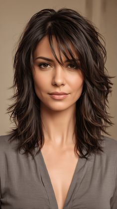 Wavy Hairstyles For Women Over 40 Messy Layered Hair With Bangs, Dark Brown Hair With Highlights For Women Over 50, Short Shag Haircuts For Straight Hair, Hair Cuts With Face Framing Layers, Short Layers On Top Long On Bottom Hair, Long Layers For Fine Hair, V Haircut For Medium Hair, Medium Hair With Bangs And Layers, Layered Shaggy Hair