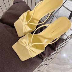 Color: Yellow, Shoe size: 38 Womens Low Heels, Shoe Making, Yellow Heels, High Heel Slippers, Outer Wear, Square Head, Low Heel Sandals, Yellow Shoes, Heel Slippers