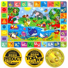 two medals and a puzzle board for children to play with in the park or on the water